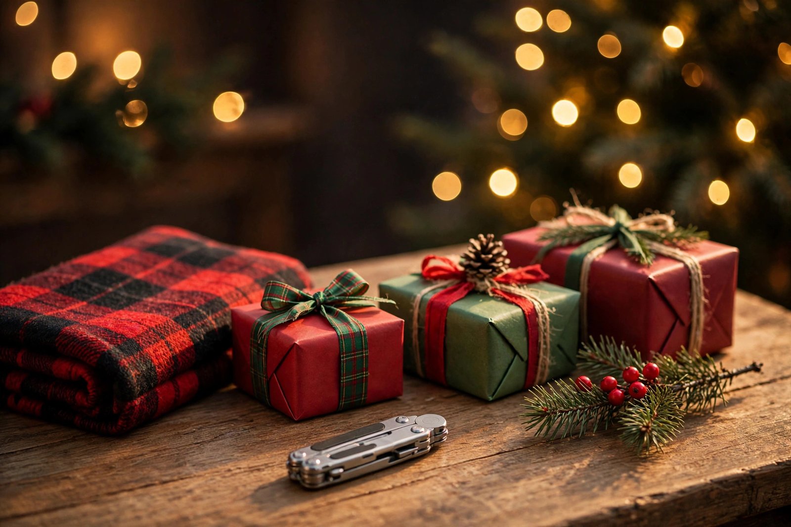 Christmas gifts for dad on a wooden table