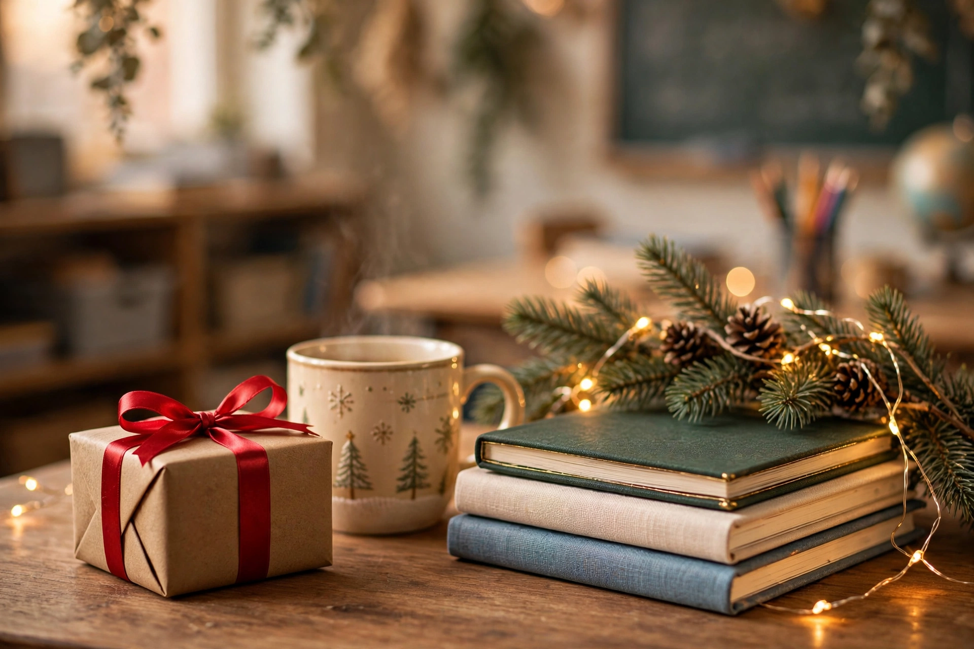 Christmas gifts for teachers flat lay